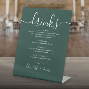 Signe De Table Menu des boissons de mariage à l'écriture signatur