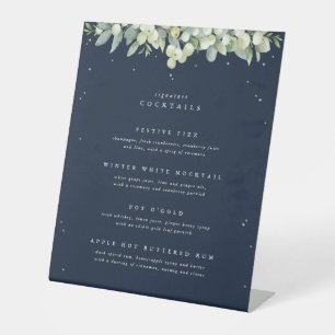 Signe De Table Menu des boissons de mariage Navy Snowberry + Euca