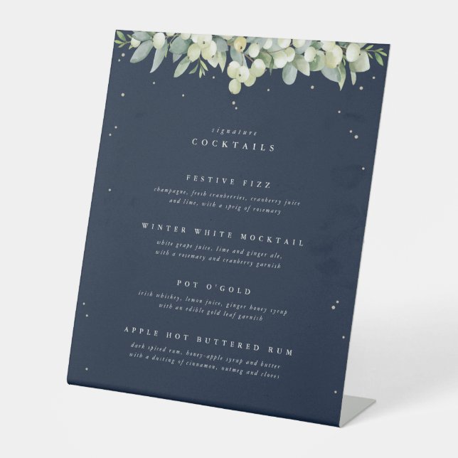 Signe De Table Menu des boissons de mariage Navy Snowberry + Euca (Recto)