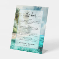 Menu des boissons de mariage sur la plage tropical