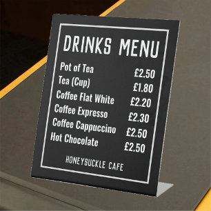 Signe De Table Menu des boissons Liste des prix Signal de piédest