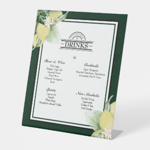 Signe De Table Menu des boissons Mariage vert émeraude à la bordu
