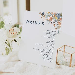 Signe De Table Menu des boissons Mariages florales audacieuses