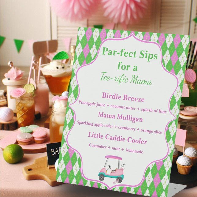 Signe De Table Menu des boissons Par Golf Sips Baby Shower Panier (Créateur téléchargé)