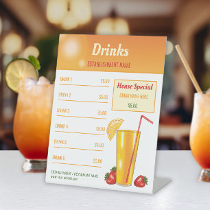 Signe De Table Menu des Boissons Tropicales à l'Orange pour un Ba