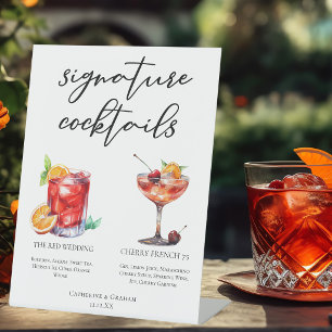 Signe De Table Menu des cocktails signature de mariage rouge