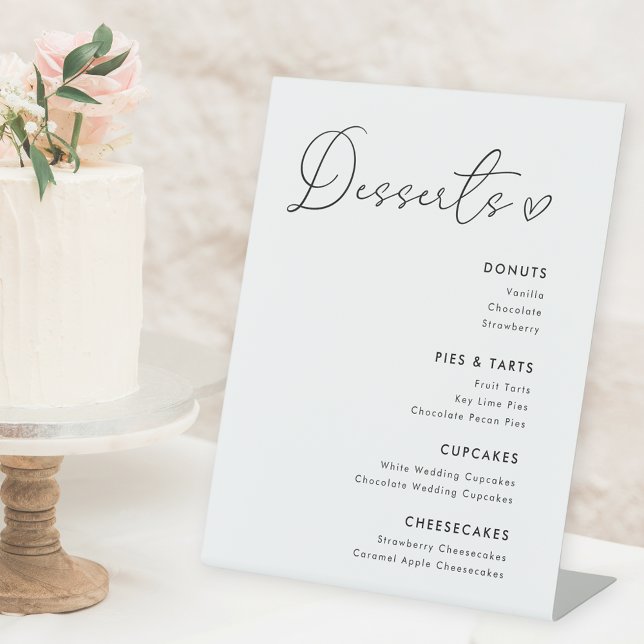 Signe De Table Menu des desserts de mariage calligraphie à coeur  (Créateur téléchargé)