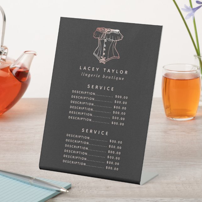 Signe De Table Menu des prix du service de lingerie avec logo de  (In SItu)