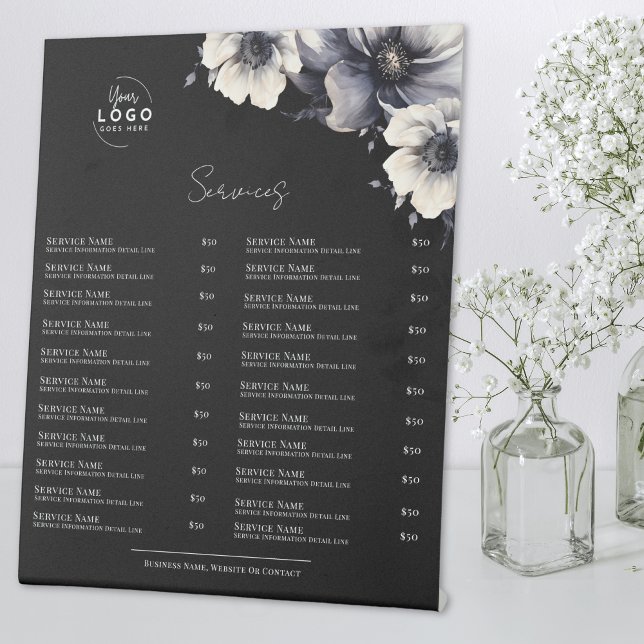 Signe De Table Menu des services en noir blanc (Black White Services Menu Pedestal Sign)