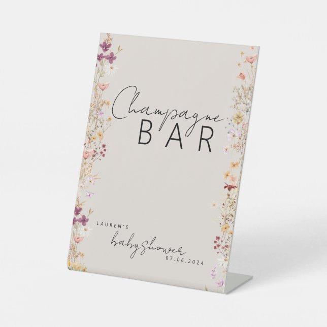 Signe De Table Menu du baby shower fleur sauvage beige (Recto)