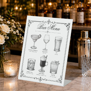 Signe De Table Menu du bar à cocktails Calligraphie classique Vin