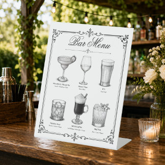 Signe De Table Menu du bar à cocktails Décoration de fête Classiq