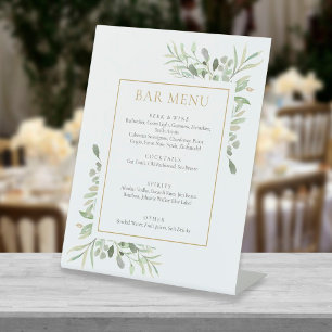 Signe De Table Menu du bar à la verdure à l'aquarelle