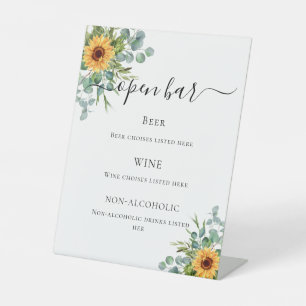 Signe De Table Menu du bar aux tournesols et eucalyptus