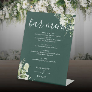 Signe De Table Menu du bar de mariage à la verdure florale émerau