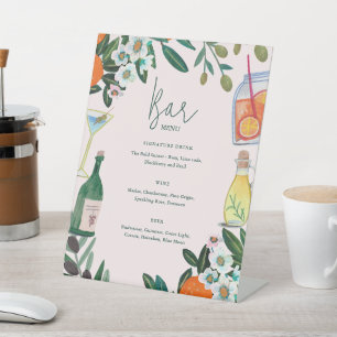 Signe De Table Menu du Bar de Mariage Botanique Orange Méditerran