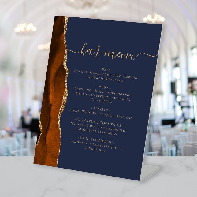 Signe De Table Menu du bar de mariage Burnt Orange Gold Agate Ble (Créateur téléchargé)