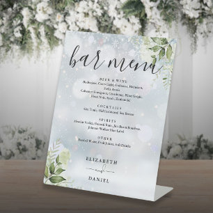 Signe De Table Menu du bar de mariage de verdure florale hivernal