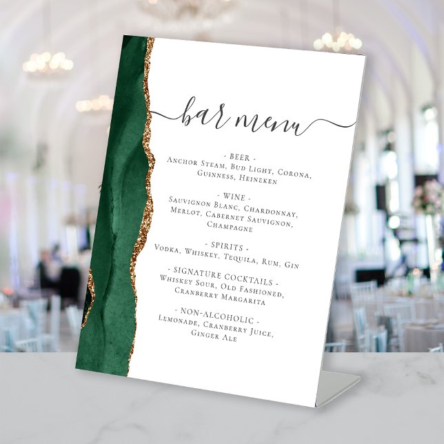 Signe De Table Menu du bar de mariage Émeraude Vert Or Agate (Créateur téléchargé)