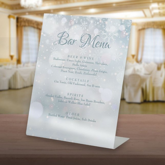 Signe De Table Menu du bar Flocons de neige d'hiver (Winter Snowflakes Bar Menu Pedestal Sign)