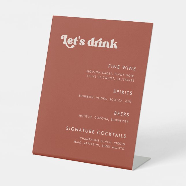 Signe De Table Menu du bar Mariage Terracotta rétro élégant (Recto)