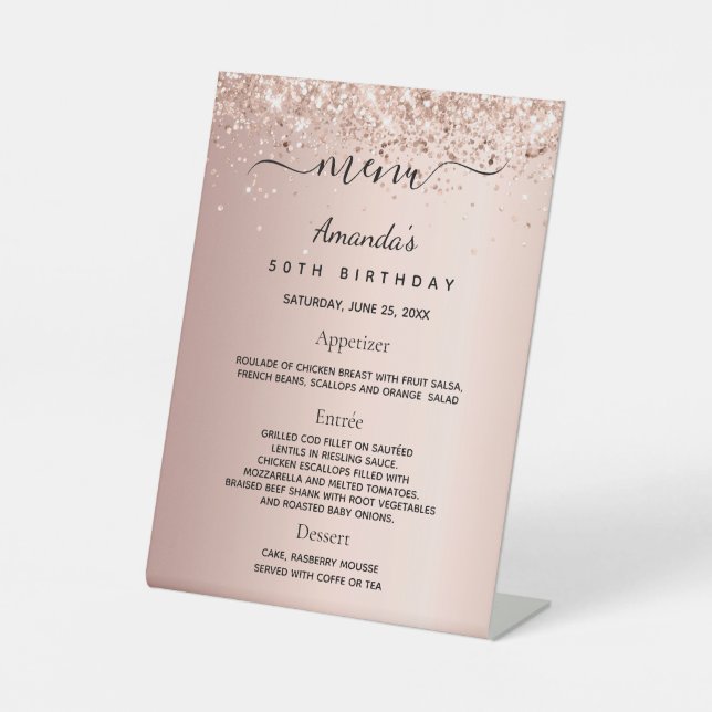 Signe De Table Menu du diner d'anniversaire rose gold blush (Recto)