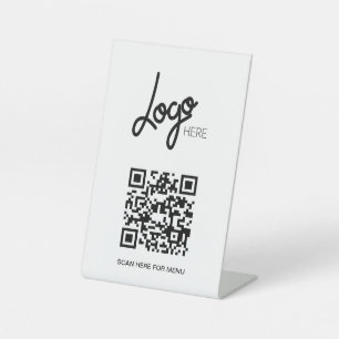 Signe De Table Menu du logo du code QR Blanc minimal