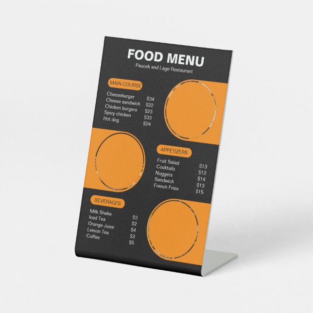 Signe De Table Menu du restaurant géométrique Orange et Black Bol (Recto)