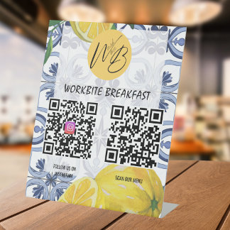 Signe De Table Menu du restaurant méditerranéen Instagram Qr Code