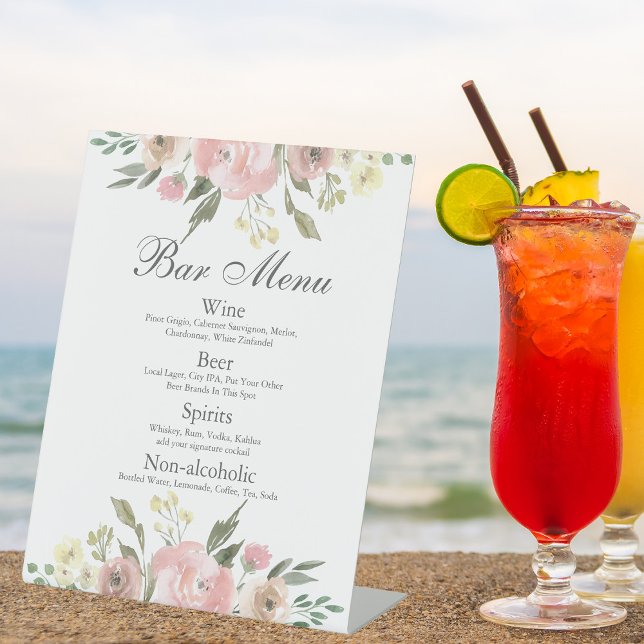 Signe De Table Menu élégant à la barre de Mariage rose pâle (Créateur téléchargé)