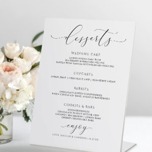 Signe De Table Menu élégant de bar à desserts de mariage écriture