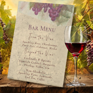 Signe De Table Menu élégant de bar à vin de vignoble à l'aquarell