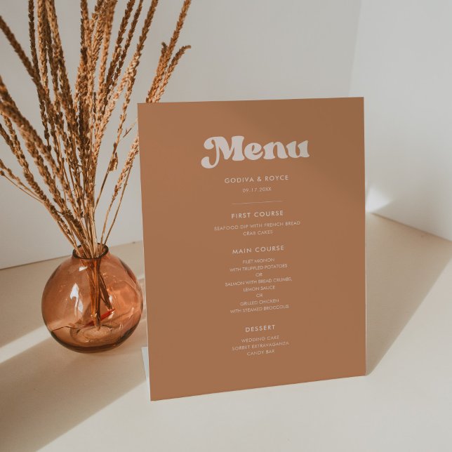 Signe De Table Menu élégant rétro à sucre brun mariage (Créateur téléchargé)