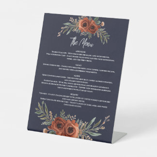 Signe De Table Menu Fleurs Terracotta Navy, Bohème