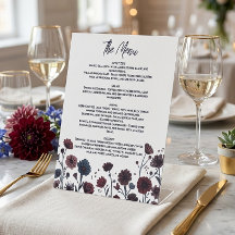 Menu floral bordeaux et bleu, élégant