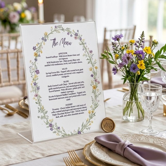 Signe De Table Menu floral simple moderne, Bohème (Créateur téléchargé)