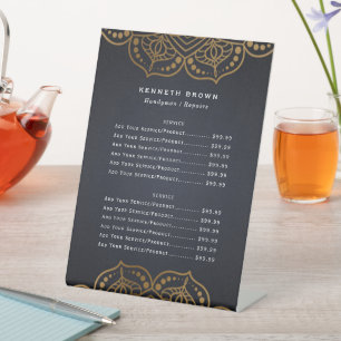 Signe De Table Menu Handyman Black Gold Service