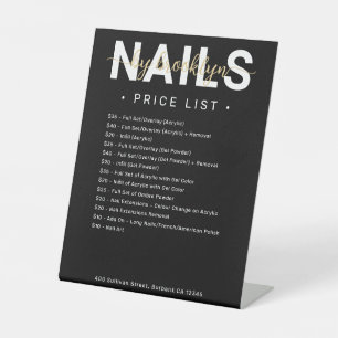 Signe De Table Menu Liste des prix du salon Black Nail
