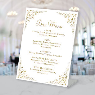 Signe De Table Menu mariage Bar Gold Vintage Botanique Script