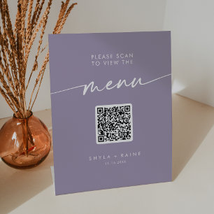 Signe De Table Menu Mariage Boho Chic Lavender Purple QR Code