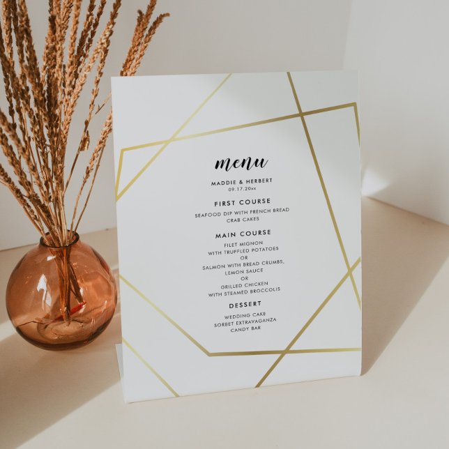 Signe De Table Menu mariage cadre or géométrique moderne (Créateur téléchargé)