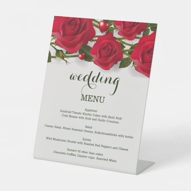 Signe De Table Menu Mariage des roses rouges (Recto)