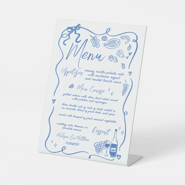 Signe De Table Menu Mariage Doodles Dessin Main Levée Whimsical (Recto)