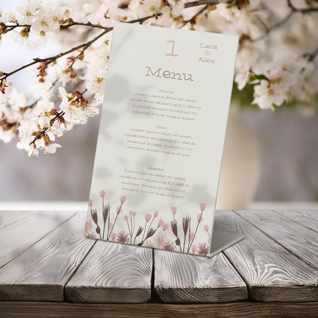Signe De Table Menu Mariage Fleur sauvage Boho (Créateur téléchargé)