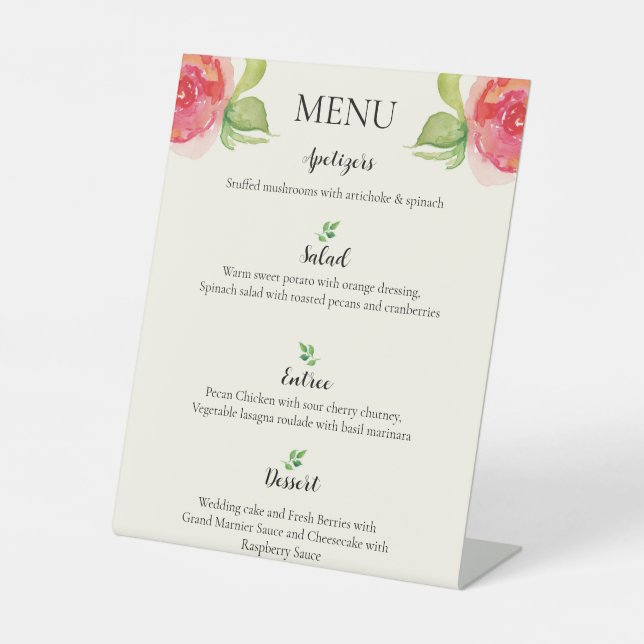 Signe De Table Menu Mariage floral gracieux (Recto)