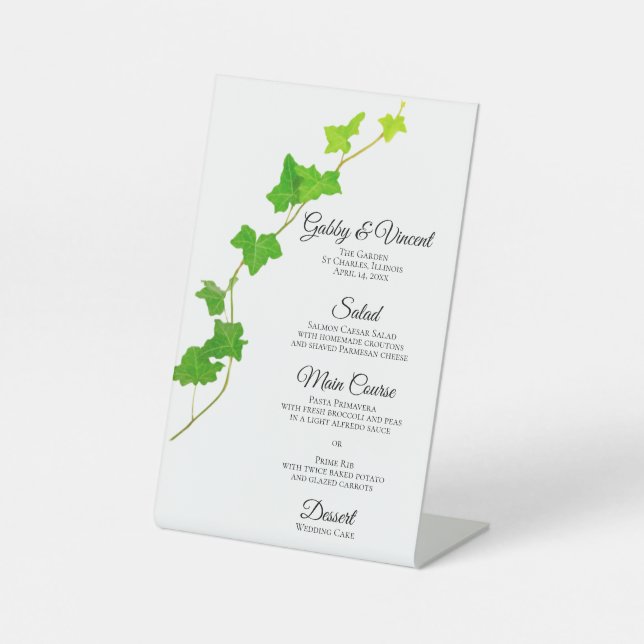 Signe De Table Menu Mariage Green English Ivy Foliage (Recto)