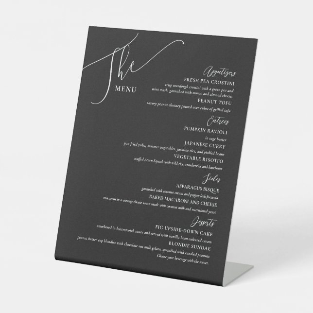 Signe De Table Menu Mariage officiel Elégant blanc sur noir (Recto)