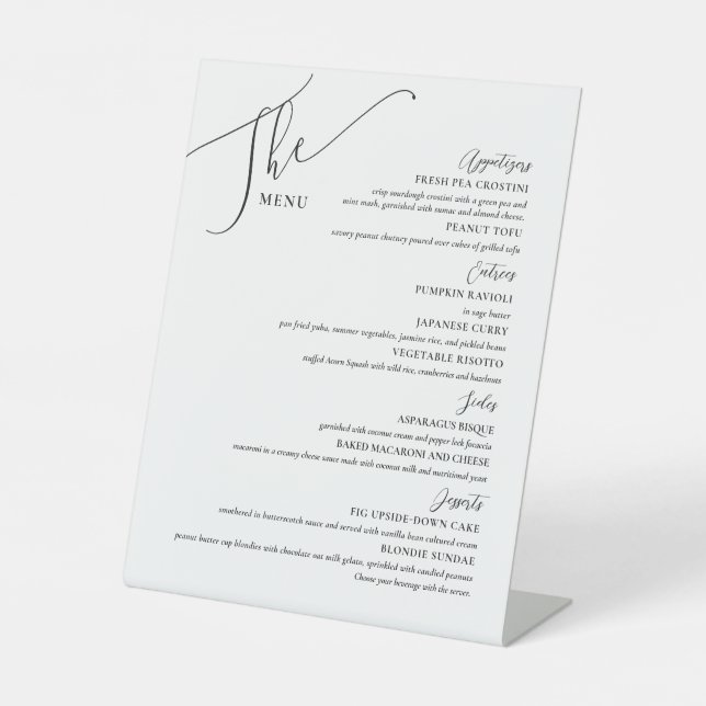 Signe De Table Menu Mariage officiel Elégant noir blanc (Recto)