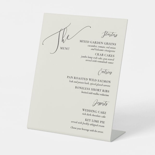 Signe De Table Menu Mariage officiel Élégant noir os (Recto)