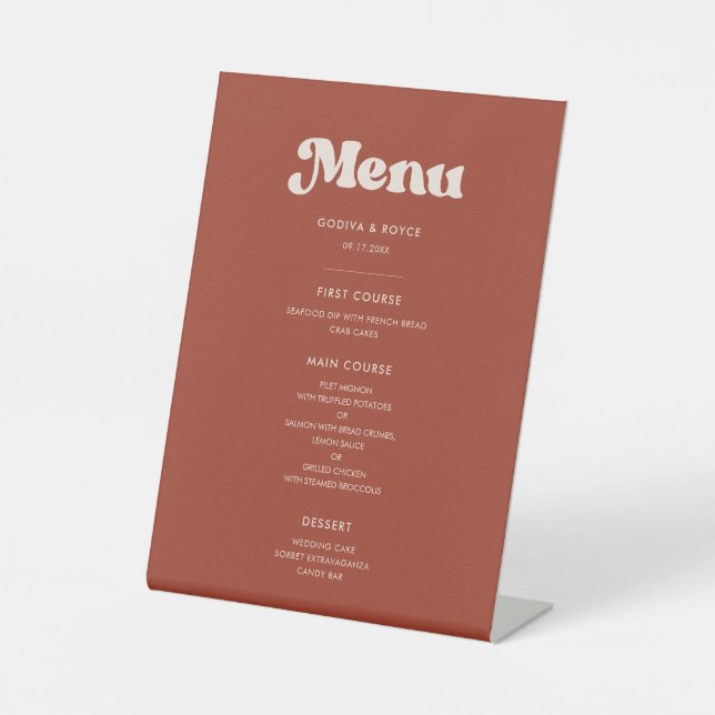 Signe De Table Menu mariage stylé rétro en terre cuite (Recto)